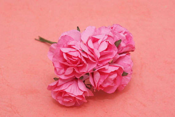 Свадьба - Paper Flowers, bunch of 6 stems - Small Bouquet - wedding, party favour,  scrapbooking