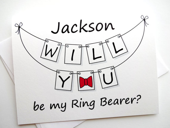 زفاف - Will You Be My Ring Bearer Card - Personalized Pennant Design