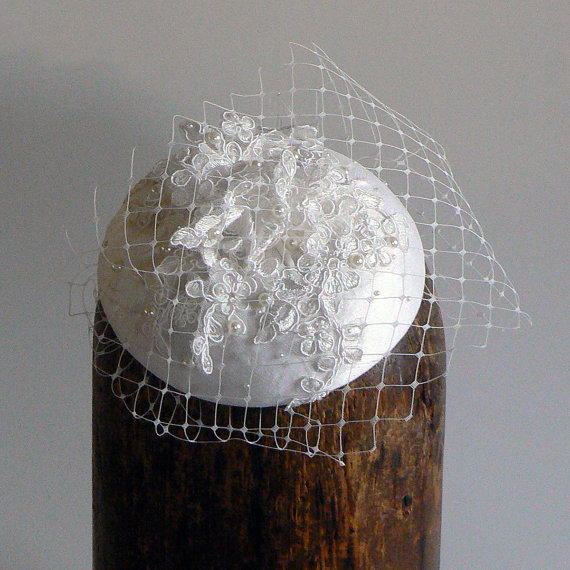 Hochzeit - Lace silk cocktail hat - ivory bridal hat - silk lace wedding hat veil