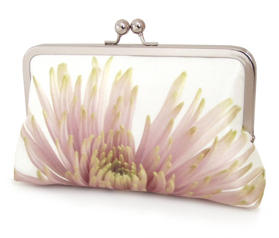 Hochzeit - Clutch bag, silk purse, pink petals, wedding purse, flower clutch, bridesmaid gift, PINK CHRYSANTHEMUM