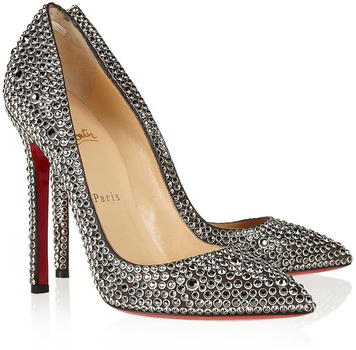 Mariage - Christian Louboutin Pigalle 120 crystal-embellished suede pumps