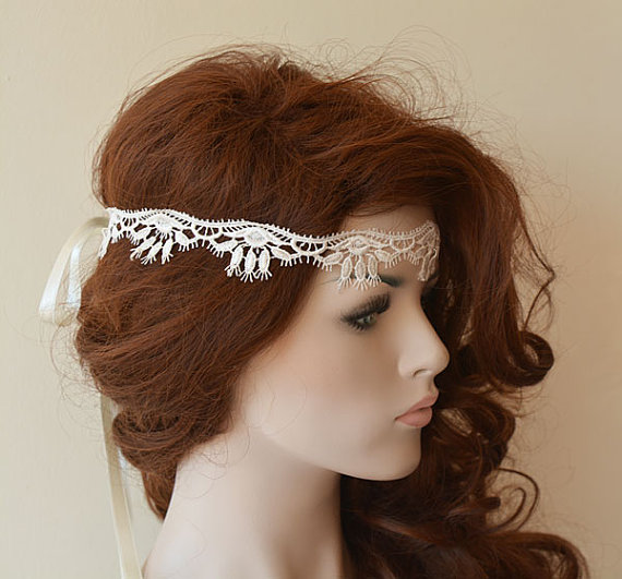 Hochzeit - Rustic Lace Wedding Headband, Ivory Lace Headband, Bridal Hair Accessory, Rustic Wedding Hair Accessory