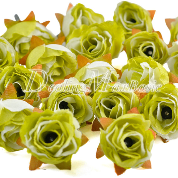 زفاف - 50pcs Ivory Green 30mm Small Tea Bud Silk Flower Heads For Clips Bridal Wedding Party Home Decor HS0003-26