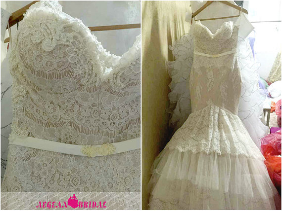 زفاف - RW674 Lace Wedding Dress with Curved and molded Bra Pearls Mermaid Bridal Dress with Fishbone Long Bridal Gown Sweetheart Wedding Gown