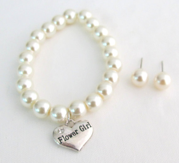 زفاف - Flower Girl Bracelet Wedding Jewelry Bracelet With Stud Earrings Junior Bridesmaid Custom Bracelet Free Shipping In USA