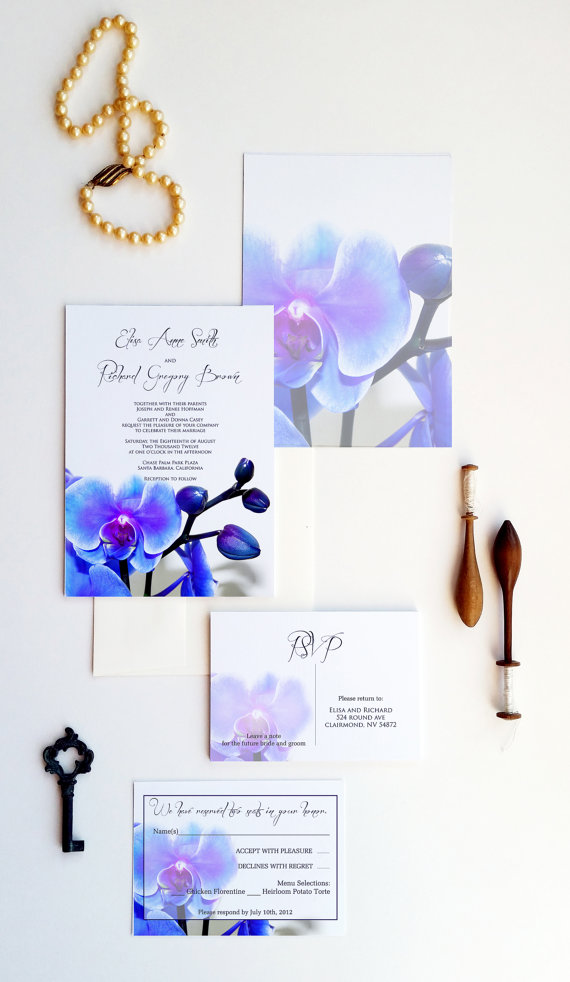 Wedding - Blue orchid wedding invitations, dendrobium orchid wedding invites, wedding invites samples