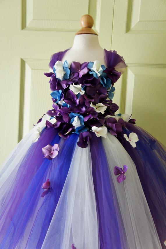 Mariage - Flower Girl Dress, Tutu Dress, Photo Prop, in Purple Blue and Ivory, Flower Top, Tutu Dress