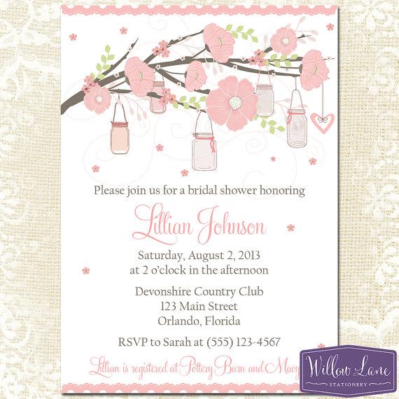 Wedding - Bridal Shower Invitation - Hanging Mason Jar Bridal Shower Invitation - Bridal Shower Invite - Pink Mason Jar - Wedding - 1178 PRINTABLE