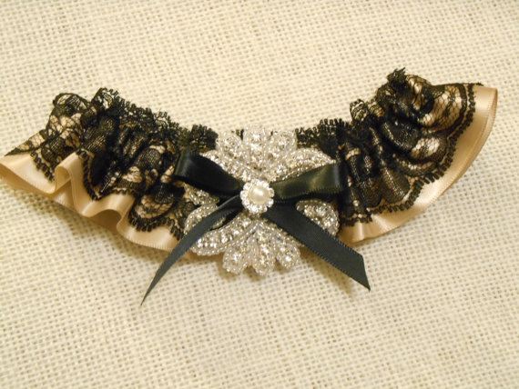 Wedding - Wedding Garter SET  BRIDAL LACE in Four Colors Satin Custom Color  Gold or Silver Pearl or Rhinestone SettingF