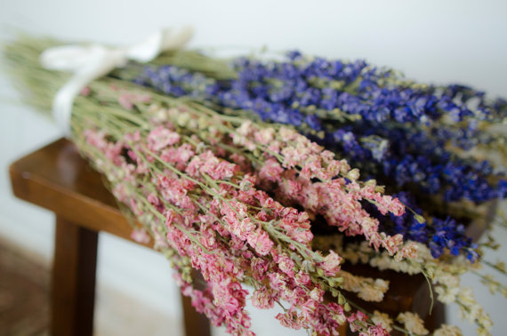 زفاف - Bunch of larkspur, purple larkspur, pink larkspur, white larkspur, blue dried flowers, white dried flowers, pink dried flowers, pink flowers