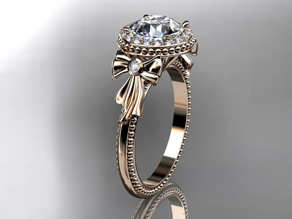 Wedding - 14kt  rose gold diamond unique engagement ring,wedding ring ADER157