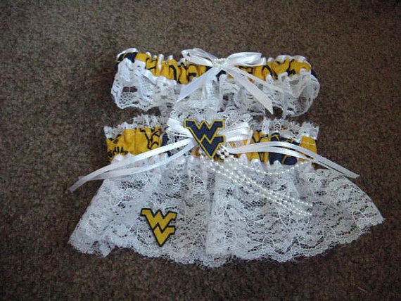 Hochzeit - West Virginia College Football Wedding Bridal Garters Set Regular/Plus Size