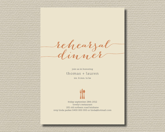 Mariage - Printable Wedding Rehearsal Dinner Invitation in fall colours  (RD17)