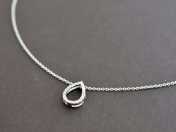 Mariage - SALE, Modern necklace, CZ necklace,charm necklace, White gold necklace, Wedding jewelry, Bridal necklace, Dainty necklace, Valentines gift