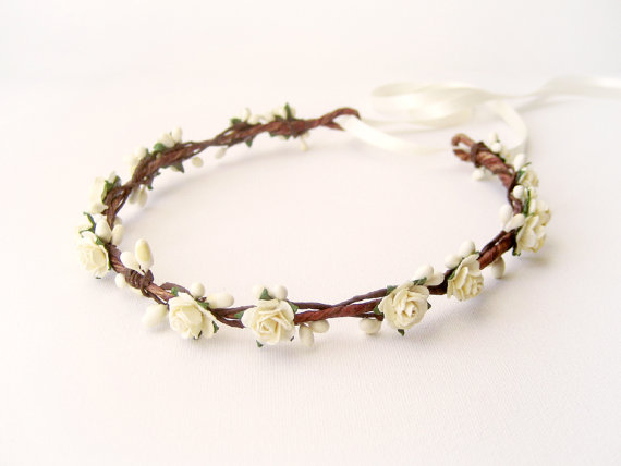 زفاف - Ivory flower crown, Rustic wedding hair accessories, Bridal wreath, Floral headband - DEAREST