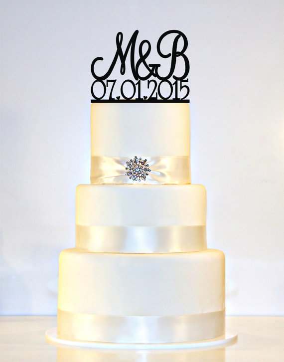 Wedding - Wedding Cake Topper Monogram  personalized with YOUR First Initials & Wedding Date