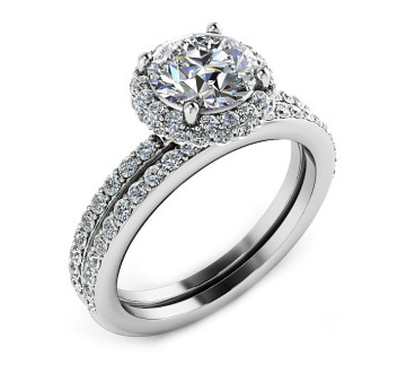 زفاف - Bridal Sets, Diamond Engagement Ring Set, Halo Diamond Engagement Ring, Diamond  Wedding Ring Set, 14K. White Gold