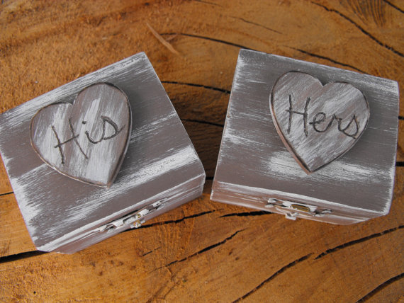Hochzeit - His & Hers Ring Bearer Boxes You Pick Your Colors  Romantic Antique Vintage Inspired Cottage Chic  Alternative Ring Pillow