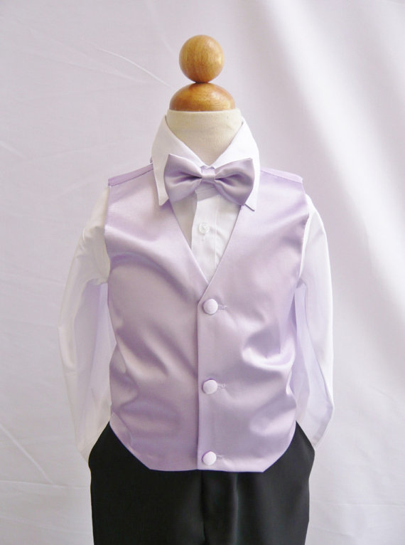 زفاف - Boy Vest with Bow Tie in Lilac for Ring Bearer, Communion, Wedding in Size 12, 14, 16 only