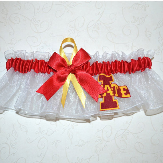 Mariage - RESERVD for robiemom: 2 TWO Wedding Keepsake Garter Handmade with Iowa State University Cyclones  fabric