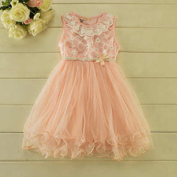 Wedding - Blush Pink Tulle Girl Dress / lace flower girl wedding dress / tutu dress / lace flower girl dress / 1st birthday dress / tutu tulle dress