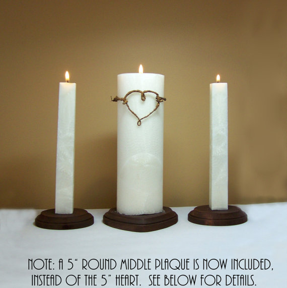 زفاف - Rustic Unity Candle Set and Stand / Holder for Weddings