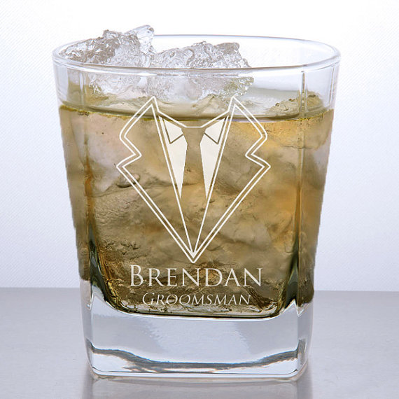 Hochzeit - Groomsmen Gifts: Neck Tie Tuxedo, Personalized Rocks Glass, Tuxedo, Best Man Gift, Groomsman Gift, Whiskey Glass, Personalized Scotch Glass