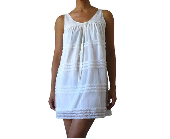 Hochzeit - FRrench Vintage Off white Babydoll Lingerie Dress