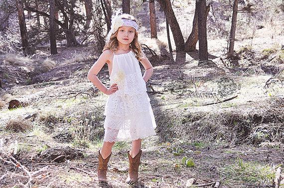 Mariage - Rustic Flower Girl Dress -White Lace Pillowcase Dress-Rustic Flower Girl-Country Flower Girl Dress-Country Wedding-Vintage-Shabby Chic