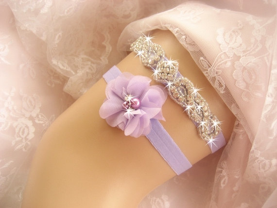 Hochzeit - Wedding Garter   Lavender Garter  Rhinestone Garter / Crystal Garter / Toss Garter / Garter Belt / Garder