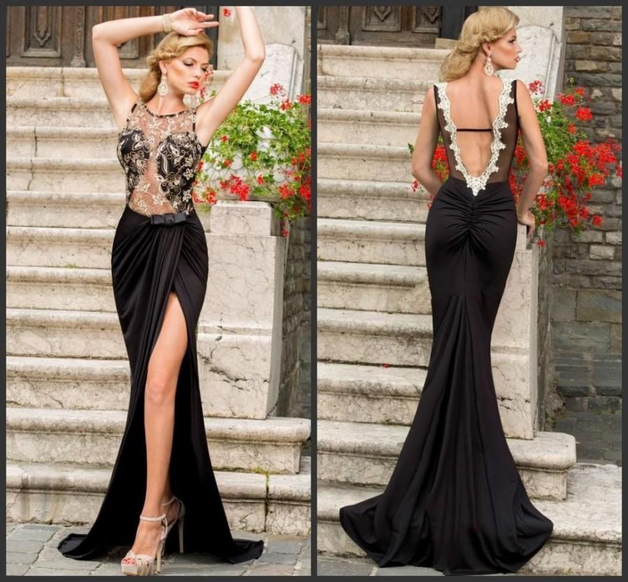 Mariage - Sexy Evening Dresses With Sheer Pageant Chiffon 2015 Deep V-Neck Backless Floor-Length Side Slit Formal Celebrity Long Party Prom Gowns Online with $119.27/Piece on Hjklp88's Store 