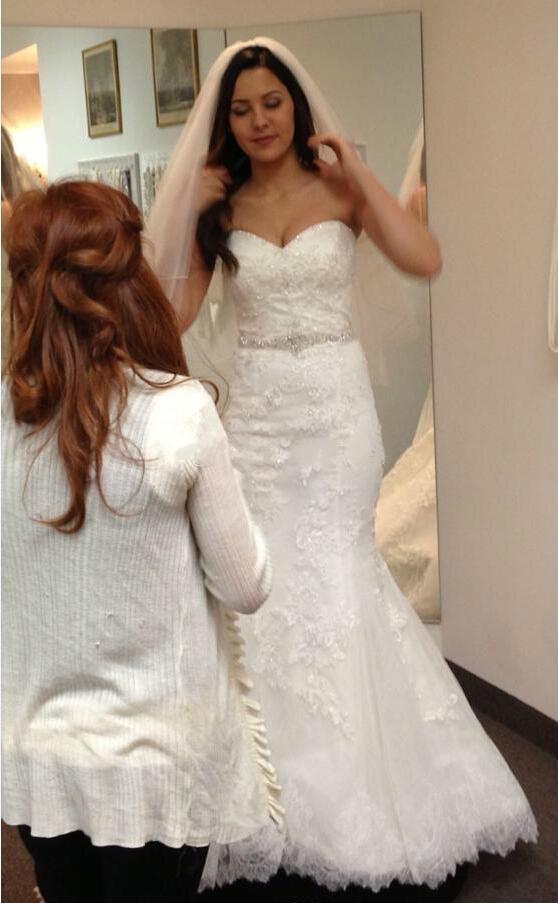 Wedding - 2015 Real Image Lace Mermaid Wedding Dresses Beaded Belt Sash Sleeveless Applique Sweetheart Chapel Train Custom Made White Bridal Gowns Online with $153.93/Piece on Hjklp88's Store 