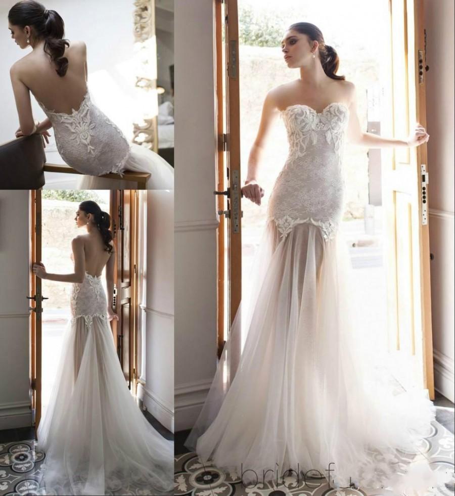 Hochzeit - Vintage 2015 Lace Wedding Dresses Mermaid Sweetheart Tulle See Through Sexy Bridal Gowns Sweep Train High Quality Backless Wedding Gown Online with $124.61/Piece on Hjklp88's Store 