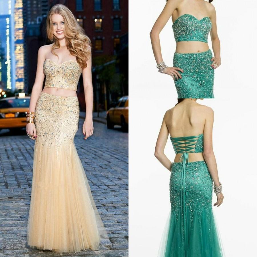 زفاف - Fashion Two Pieces Crystal Evening Dresses Beads Shiny Mermaid Long Gowns Formal Dresses Party Sexy Prom Dresses 2015 Special Occasion Dress Online with $143.3/Piece on Hjklp88's Store 