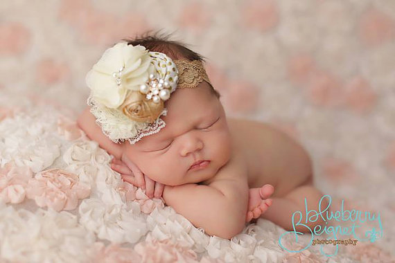 Свадьба - Glorious Gold- gold and ivory lace rosette and chiffon headband