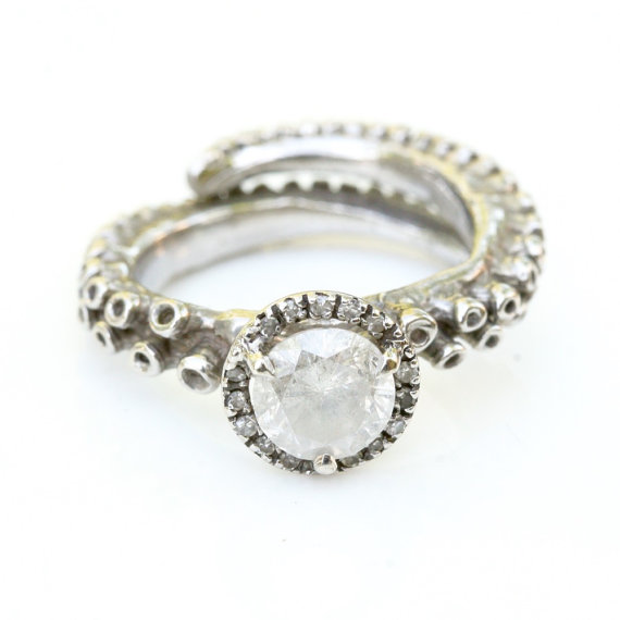 زفاف - Octopus tentacle Ring 14k white gold engagement ring with 1.1 tctw of diamonds adjustable ring by Zulasurfing
