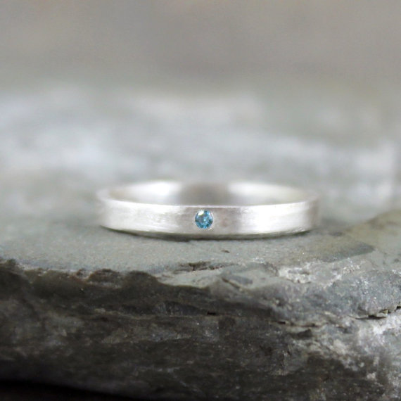 Hochzeit - Blue Diamond Ring - Sterling Silver Band - Men's or Ladies Jewellery - Wedding Band - Engagement Ring - Matte Finish