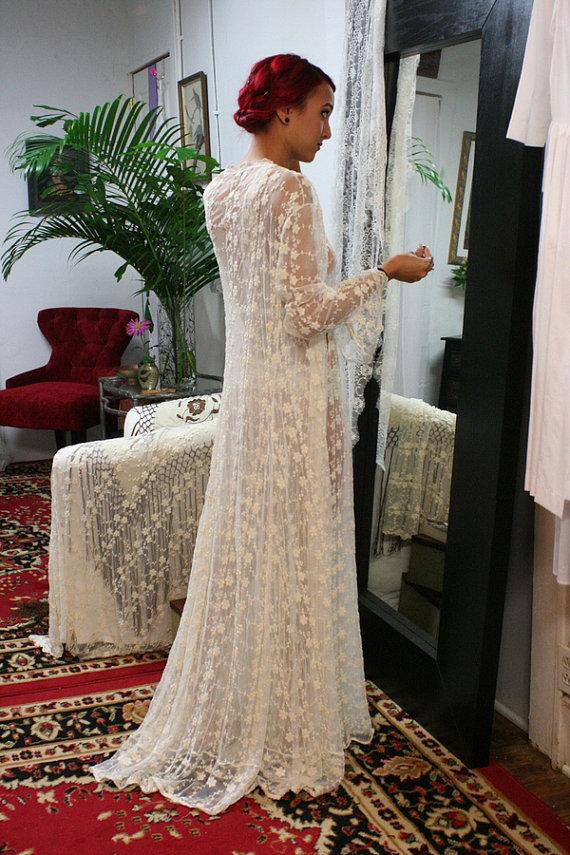 زفاف - Embroidered French Lace Bridal Robe Sarafina Dreams 20's Inspired Heirloom Collection Wedding Lingerie