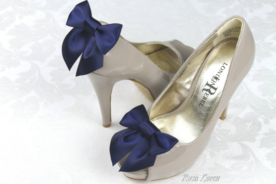 Hochzeit - Navy Shoe Clips, Navy Blue Bow Shoes Clip, Dark Blue Wedding Shoe Clip, Nautical Wedding