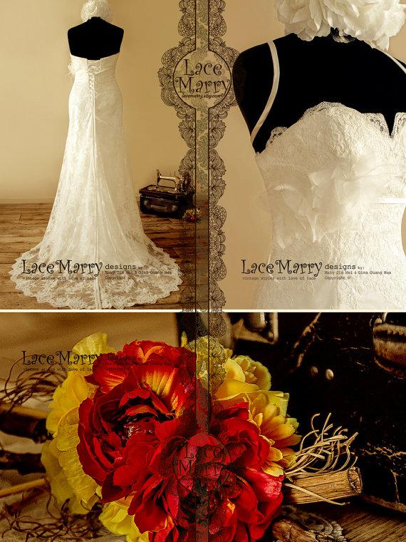 زفاف - Strapless and Slim A-Line Style Wedding Dress in All Over Lace Design