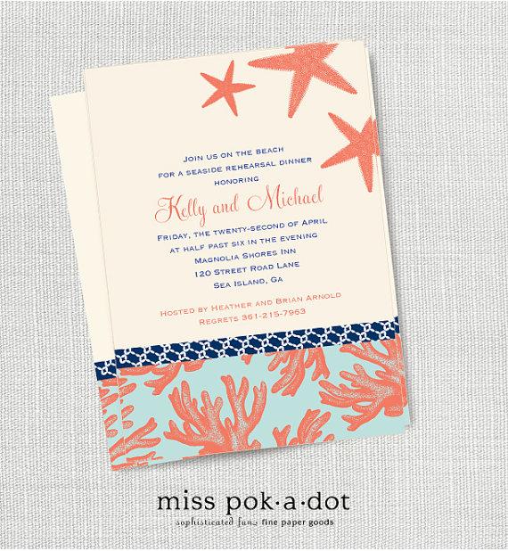 Mariage - coral beach shower or rehearsal dinner invitation