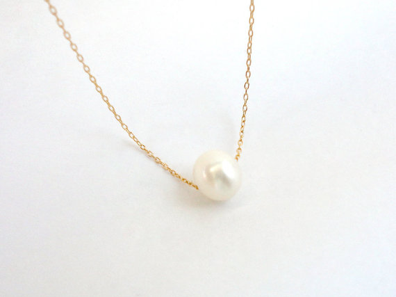 Wedding - Single freshwater pearl necklace, Gold filled or Sterling silver chain, Simple bridal necklace, Valentines day jewelry