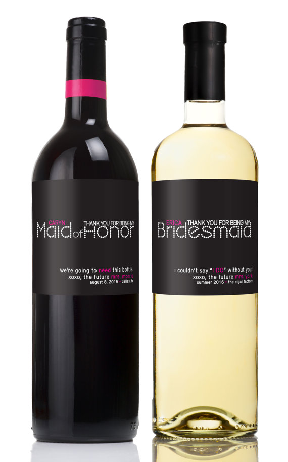 Hochzeit - 6 Custom Wedding Bridesmaid Gift Wine Labels - Personalized Wine Labels