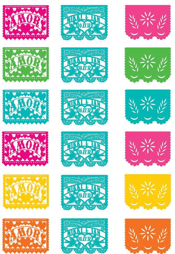 Mariage - Cupcake toppers Love Birds Papel Picado banner Fiesta Wedding, Engagement, Shower -  I design you print