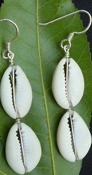 Wedding - Cowrie Shell Earrings Sterling Silver Wire Wrapped