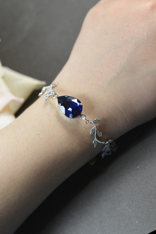 Mariage - Wedding Jewelry Bridesmaid Gift Bridesmaid Jewelry Bridal Jewelry sapphire blue crystal bracelet , rhinestone bridal crystal bracelet