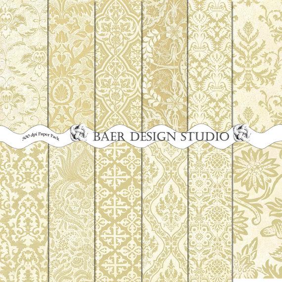 Свадьба - GOLD & IVORY Damask Digital Paper, 8.5x11 Printable Invitation, Gold and Ivory Wedding Paper, Gold Arabesque Paper, 50th Anniversary Paper