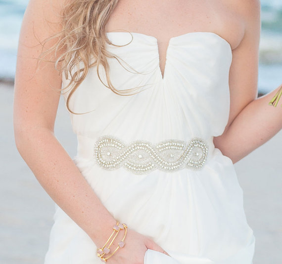 زفاف - Bridal Sash Wedding Sash Ivory White Crystal Rhinestone Beaded Bridal Sash Grecian Wedding Art Deco Style- Vanessa
