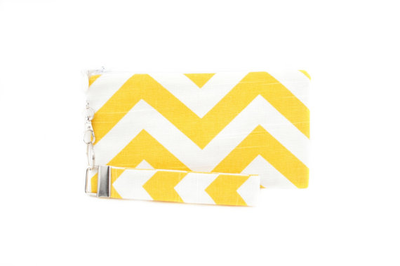 Mariage - Yellow chevron clutch bag - womens small purse - handmade fabric bag - wedding bags & purses - bridesmaid clutch wristlet