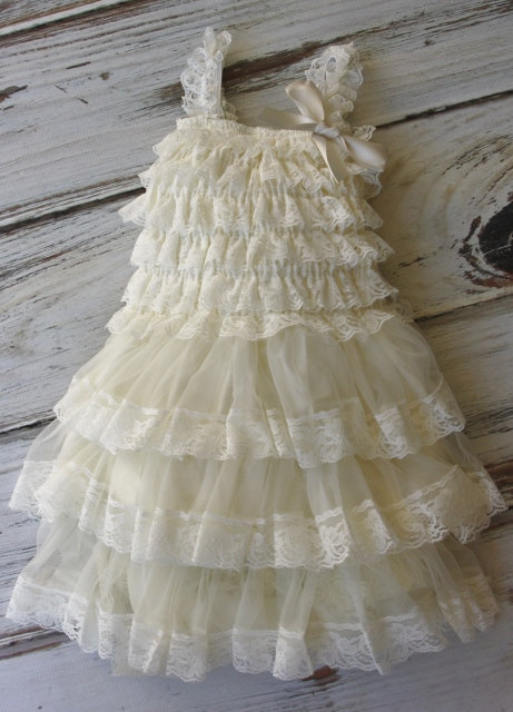 Hochzeit - Ivory Chiffon Girls Dress- Flower Girl Dresses- Vintage Dress-Cream dress-Lace dress- Rustic Girls Dress- Baby Lace Dress- Junior Bridesmaid
